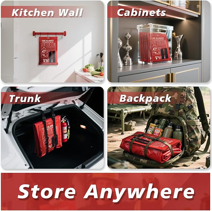 Smilco Emergency Fire Blanket for Home & Kitchen - 40x40 Flame-Retardant Fiberglass Fire Suppression Blankets, 4-Pack for Bedroom, Camping, BBQ & Emergency Safety (White)