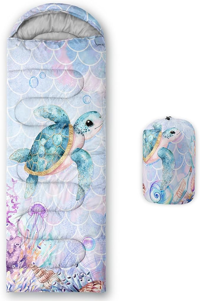Sea Turtle Sleeping Bag for Kids Boys Girls,Ocean Themed Camping Gear,Waterproof Compact Sleeping Bag for Camping Backpacking Outdoor Hiking.