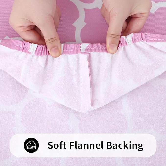 Smiry Rectangle Picnic Table Cover, Waterproof Elastic Fitted Camping Tablecloths for 4 Foot Tables, Wipeable Flannel Backed Vinyl Tablecloth Protector for Indoor, Outdoor (Pink, 24x48 Inches)