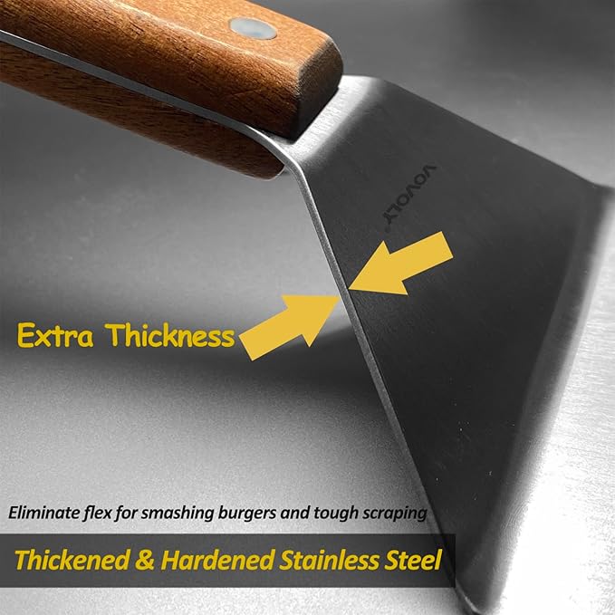 Stainless Steel Metal Spatula Set For Griddle, Grill Spatula Scraper for BBQ/Flat Top Grill- Full Tang Handle -Thicked Blade- Beveled Edges, Great Griddle Accessories for Pancake/Dough Cutter