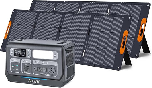 ALLWEI LiFePO4 Solar Generator 2400W(Surge 4800W) with 2x 200W Solar Panels, 2048Wh Portable Power Station, 4 AC Outlet, Expandable to 10240Wh, UPS Battery Generator for Outdoor RV Camping Home Use