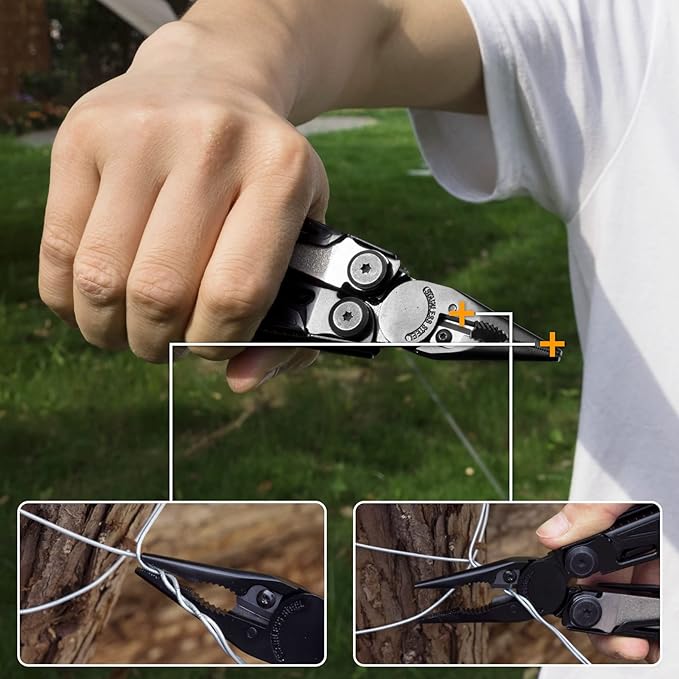 FLISSA Multitool, 16-in-1 Multitools with Sheath, Stainless Steel EDC Multitool, Pocket Knife, Bottle Opener, Screwdriver, Pocket Multi-Tool for Camping, Handwork, Hunting, Hiking, Fishing