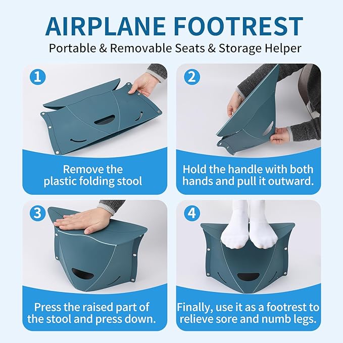 Travel Foot Rest for Airplane & Office - Portable Under Desk Foot Stool, Relieves Back & Knee Pain, Comfort for Long Flights, Cars, Subways & Trains - 2 Pack (Blue & Green)