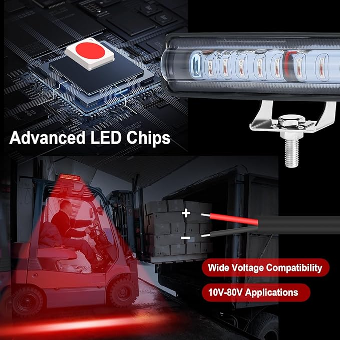 LED Forklift Safety Light - 2 Pack Warehouse Warning Light with Adjustable Mounting Bracket for Truck, AGV Security Indicator Spotlight Brightness (Red)
