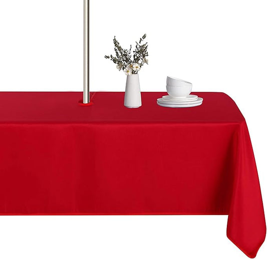 LUSHVIDA Rectangle Outdoor Tablecloth with Umbrella Hole and Zipper, 52x70 Inch Red, Washable Waterproof Table Cloth Spill Proof Wrinkle Free Table Cover for Patio Spring Summer Picnic BBQS