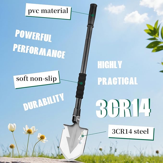 MonkeyKingBar-29inch Multifunction Folding Shovel with Detachable Steel Handle-Survival Shovel with Tactical Design for Digging, Hiking, Car, Off-Road(Portable Outdoor Gear)