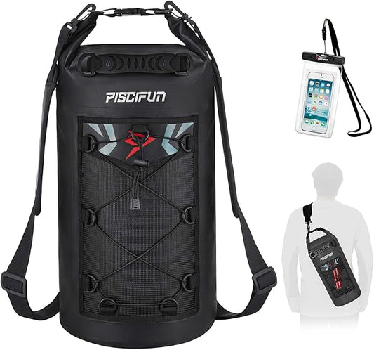 Piscifun Dry Bag, Waterproof Floating Backpack 5L/10L/20L/30L/40L with Waterproof Phone Case for Boating, Kayaking, Fishing