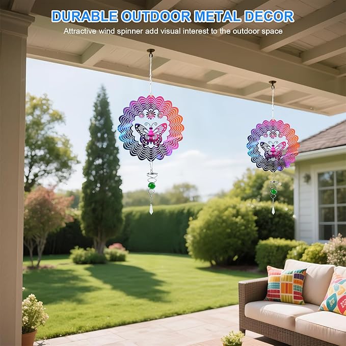 16.5in Wind Spinners Outdoor with Spiral Tail, Metal Hanging 3D Wind Spinner Stainless Steel Sparkly Bird Devices to Scare Birds Away from Yard Decoraction Patio Art Whirligig Gifts