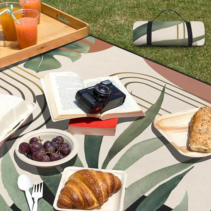 Extra Large Picnic Outdoor Blanket 60''x80'' Boho Plant Waterproof and Sandproof Picnic Mat for Beach Foldable Camping Accessories for Grass Lawn Park