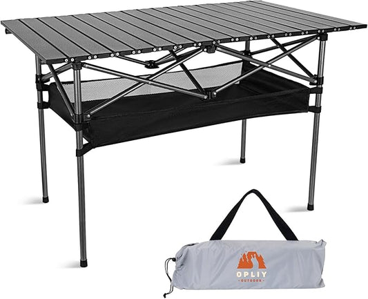 Opliy Portable Folding Camping Table for 4-6 Persons Aluminum Collapsible Table Lightweight with Carry Bag for Camping, Hiking, Picnics, BBQ, Beach Trips & Tailgating