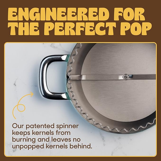 Popsmith Popcorn Popper in Butter - 6 Quart Stovetop Popcorn Machine - Stainless Steel Popcorn Maker Compatible with All Stovetops