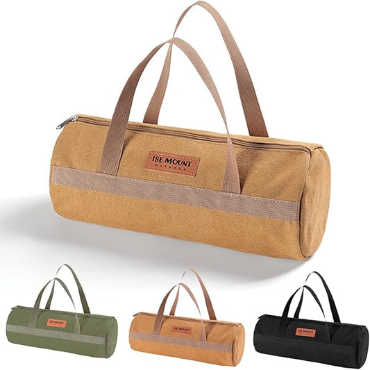 Tent Stakes Bag, Double Layer Tent Pole Pegs Storage Bag, Camping Accessories Large-Capacity Canvas Tool Bag with Zipper for Man Camping, Hiking (35cm Khaki)