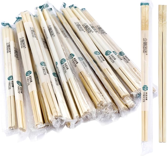 Disposable Chopsticks, 50 Sets - UV Treated Premium Bamboo, Individually Wrapped for Sushi, Chinese, Japanese, and Asian Food