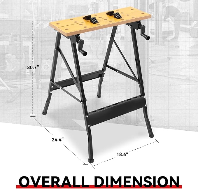 Auto Dynasty Adjustable Workbench with Built-in Ruler & Protractor, 3 Angles Folding Portable Work Table (13"-24"), 220lbs Load Capacity, Multipurpose Vise Workbench for Woodworking, Garage, and DIY