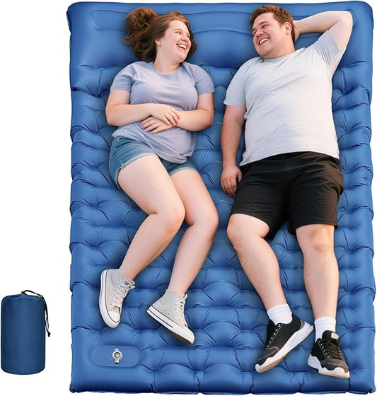 Double Sleeping Pad for Camping, Extra Thick 6 Inch Sleeping Mat Camping for 2 Person Self Inflating Camping Pad with Built-in Pillow & Foot Pump Inflatable Camping Mat for Backpacking Hiking Tents