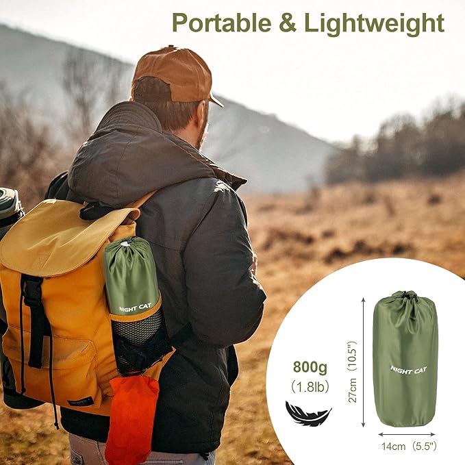 Night Cat Inflatable Sleeping Pads Mat Bed with Pillow Foot Pump for Camping Backpacking Hiking Ultra-Light Compact Comfortable Extendable 77"x25.5"