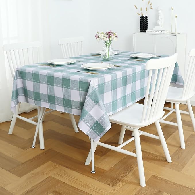 Romanstile Rectangle Plastic Tablecloth, 100% Waterproof Oil-Proof Checkered PVC Table Cloth, Heavy Duty Vinyl Table Cover for Dining, Camping, Picnic, Outdoor - 54 x 78 Inch, Sage Green Checkered