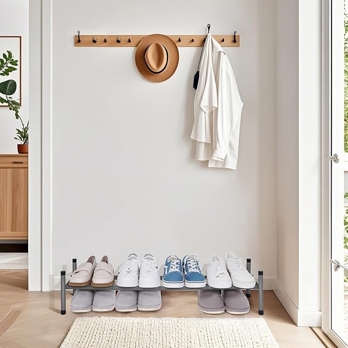 STORAGE MANIAC Expandable Shoe Rack, 4 Pairs Stackable Small Shoe Rack, Metal Adjustable Shoes Organizer for Closet, Entryway, Hallway, Garage, Front Door, Shoes Shelves, Black 1 Tier