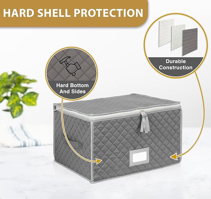 Stemware Storage Case - Holds 12 Wine Glasses or Crystal Glassware with Label Holders and Fully Padded Inside - 16" x 13" x 10"H - Gray - Hard Sides and Stackable