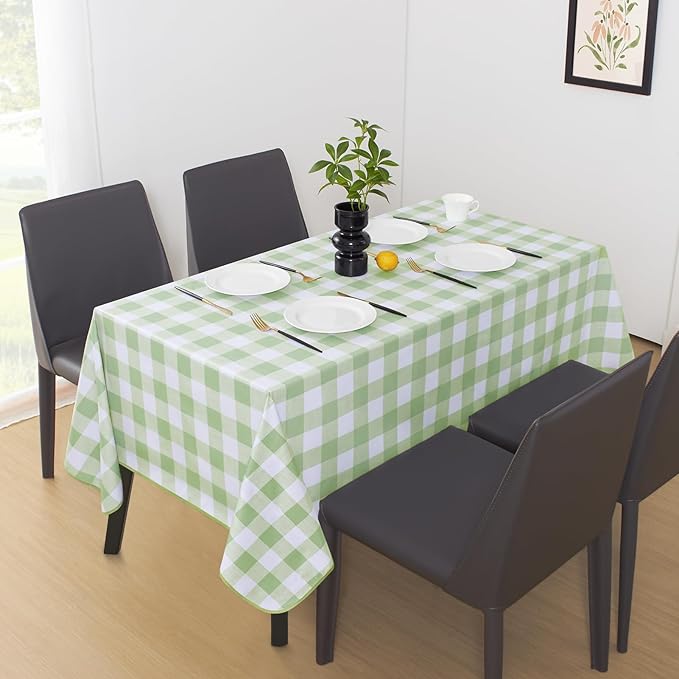 MOSAYT Rectangle Vinyl Tablecloth, 100% Waterproof Buffalo Gingham Plastic Table Cloth, Heavy Duty Wipeable Table Covers for Picnic, Outdoor, Camping - 54 x 108, Sage Green
