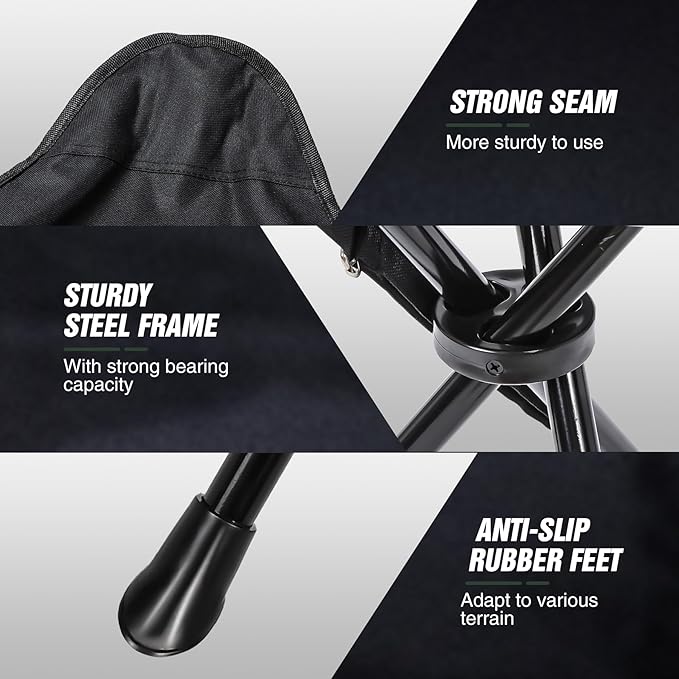 REDCAMP 2 Pack Extra Tall Folding Tripod Stools for Adults, Lightweight Portable Camping Stools for Blinds, Small Tripod Chairs for Fishing Backpacking Travel, Black