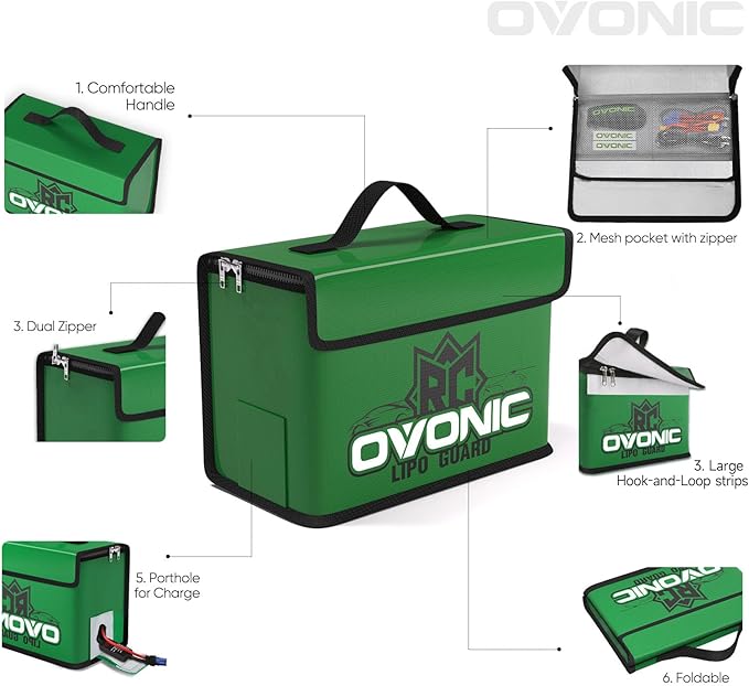 OVONIC Lipo Safe Bag Fireproof Explosionproof Bag, Large Capacity for Lipo Battery Charge & Storage