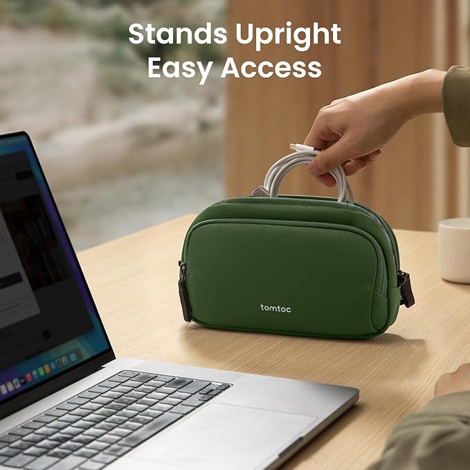 tomtoc Electronic Organizer Travel Case, Water Resistant Dual Compartment Tech Pouch Cable Organization Storage Bag for Charger, Cord, Phone, Hard Drive, Power Bank, Accessories Travel Essentials