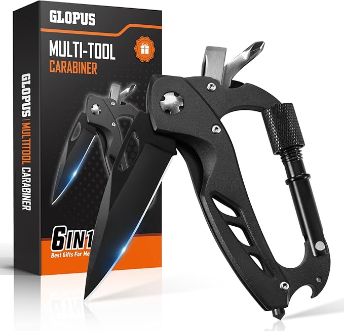 Multitool Carabiner with Pocket Knife, Birthday Gifts for Men Him Boyfriend, EDC Carabiners with Folding Knives, Bottle Opener, Window Breaker and Screwdriver, Survival Gear for Camping Hiking