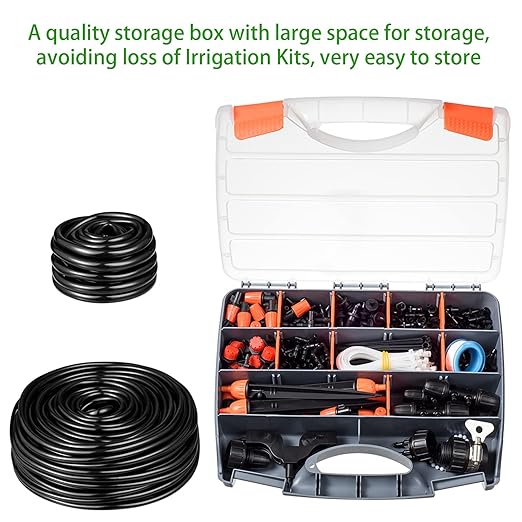 280 Pcs Drip Irrigation Kit, 147FT Garden Watering System 1/2 1/4 in Distribution Tubing Hose Automatic Patio Misting System Micro Automatic Drip Irrigation for Plant Garden Greenhouse Patio Lawn