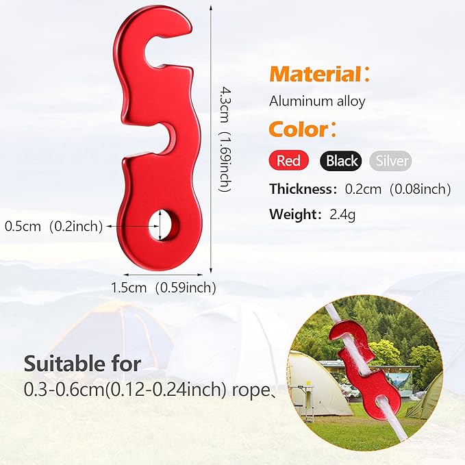 Sumind 30 Pieces Tensioner Aluminum Alloy Camping Tent Rope Adjuster Guyline Aluminum Cord Adjusters Tensioners Wind Rope Buckles for Camping Hiking Backpacking Outdoor Activity