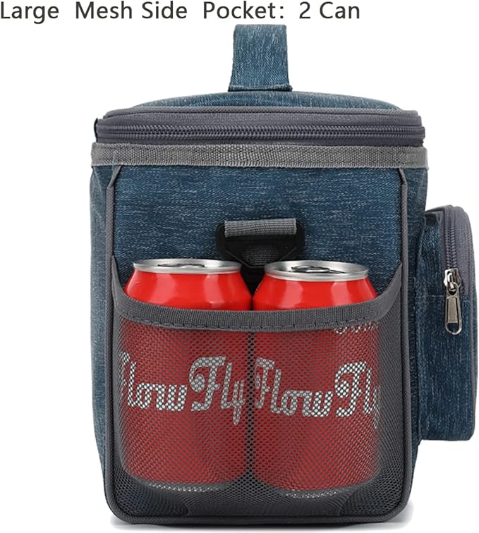 FlowFly Insulated Reusable Lunch Bag Adult Large Lunch Box for Women and Men with Adjustable Shoulder Strap,Front Zipper Pocket and Dual Large Mesh Side Pockets,Royal