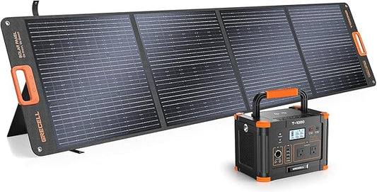 GRECELL 999Wh Solar Generator 1000W with Solar Panel 200W, 1000W Solar Generator with Panels Included, 60W USB-C PD Output, 110V Lithium Battery Pack Kit for Outdoor Hunting Travel Home (Peak 2000W)