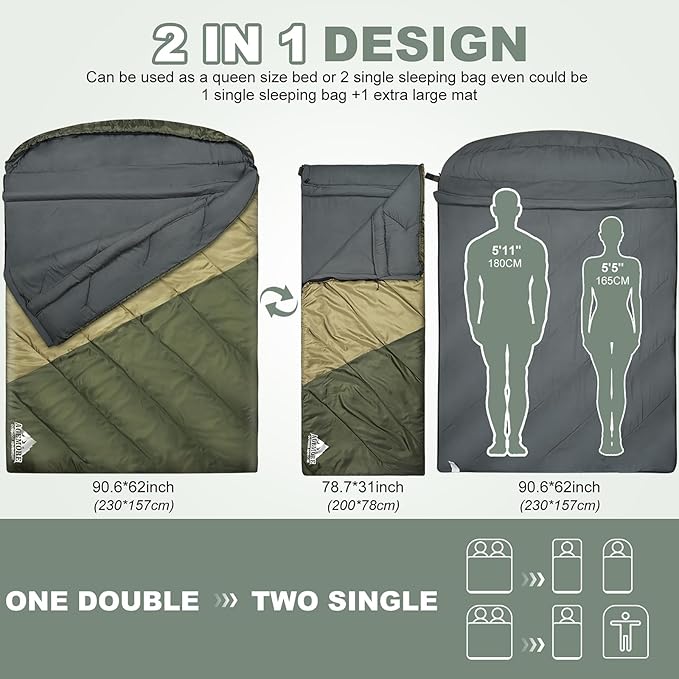 AGEMORE Sleeping Bag for Adults, Single and Double Size, Lightweight Waterproof XXL Sleeping Bag for Adults Kids Couples Camping Hiking Backpacking Or Traveling, Warm & Cold Weather