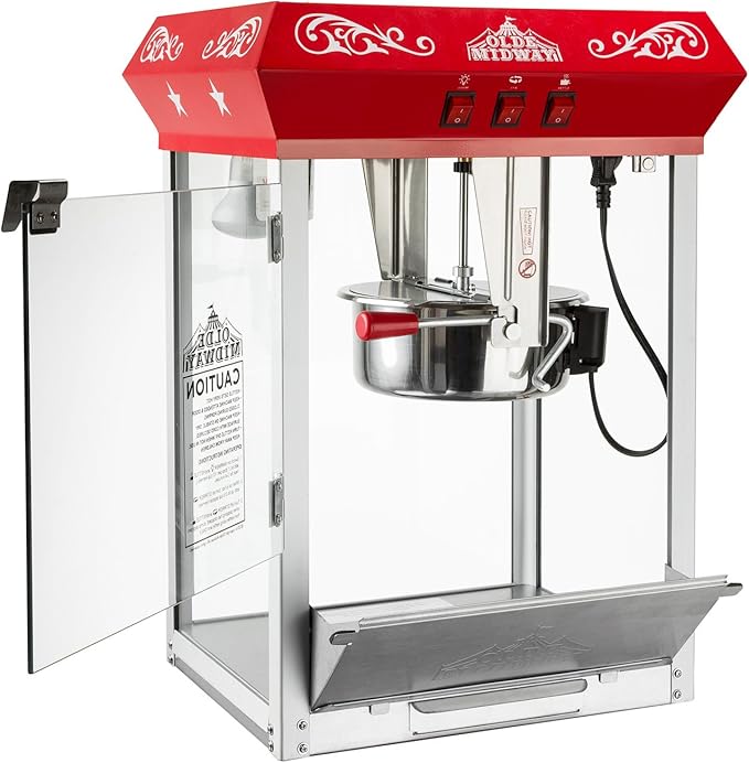 Olde Midway Bar Style Popcorn Machine Maker Popper with 8-Ounce Kettle - Red