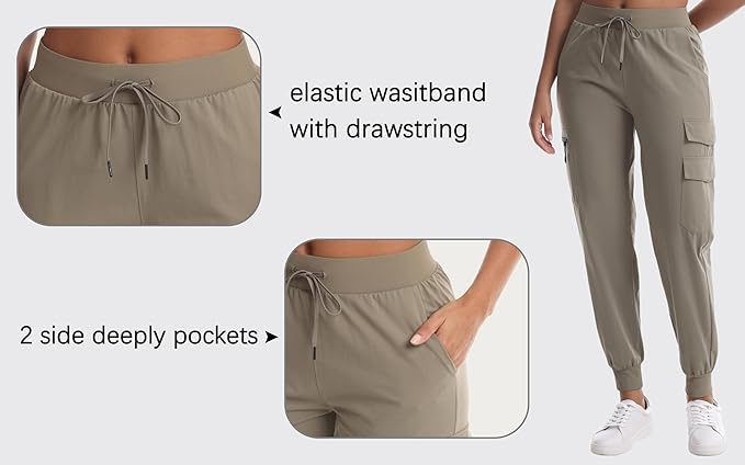 Women's Hiking Pants with Pockets Water Resistant Lightweight Quick Dry Cargo Pants for Travel Outdoor