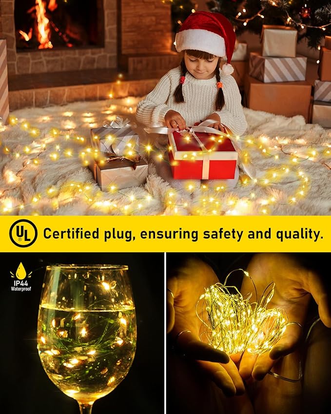 KNONEW 203FT Outdoor Christmas Fairy Lights Plug in,600 LED String Lights Outdoor Waterproof 8 Modes Memory Times for Wedding Bedroom Walls Garden Trees Decoration(Warm White)