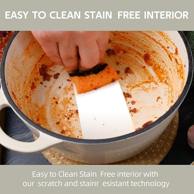 4.5 Quart Dutch Oven Enameled Cast Iron with Lid - Big Dual Handles - Oven Safe up to 500°F - Classic Round Pot for Versatile Cooking Cream