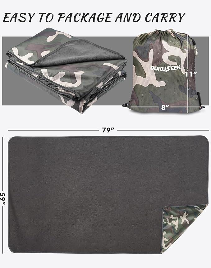 DUKUSEEK Hooded Stadium Blanket, Camouflage Waterproof Windproof Outdoor Fleece Blanket - Large (79x56), Portable, Wearable, Warm for Outdoor Hunting, Sporting Events…