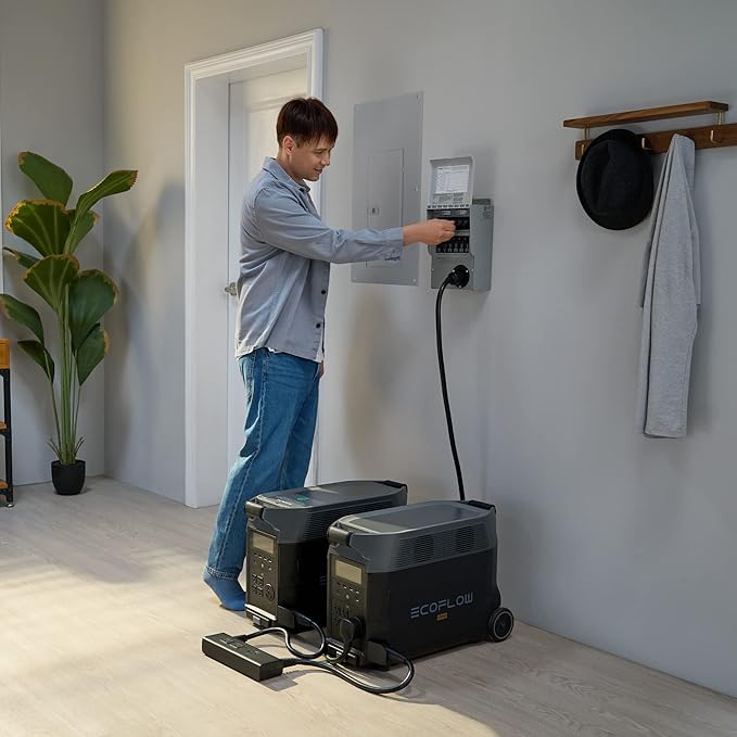 EF ECOFLOW 240V/7200Wh, 7200W Home Battery Backup Kit: 2 DELTA Pro with Double Voltage Hub with Transfer Switch, Lifepo4 Power Station, Electricity Generator for Home Use, Blackout, Emergency
