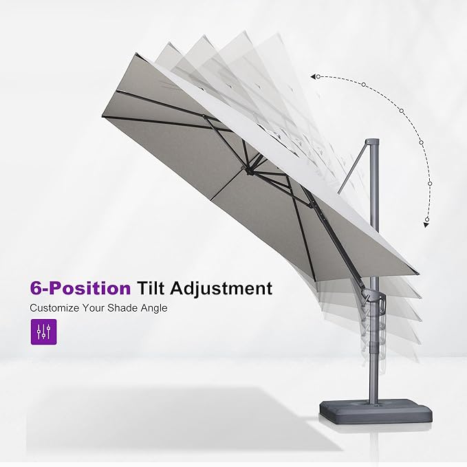 PURPLE LEAF 10 FT Cantilever Patio Umbrella Outdoor Aluminum Offset Square Umbrella with 3 Years Fade Resistance Recycled Fabric and 360-degree Rotation for Deck Pool Garden, Pebble Grey