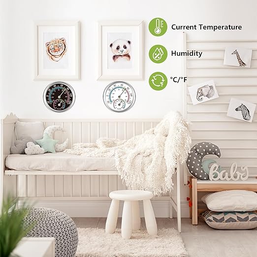 Indoor Thermometer Hygrometer Mini Analog 2 in 1 Temperature Humidity Outdoor Monitor Gauge for Home, Offices, Wall, Display Mechanical (2 Pack)