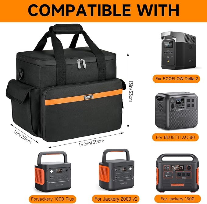 Carrying Case Compatible with Jackery Explorer 2000 v2/1500/1000 Plus/ECOFLOW Delta 2/BLUETTI AC180,Portable Power Station Travel Bag for Charging Cable and Accessories(Bag Only)