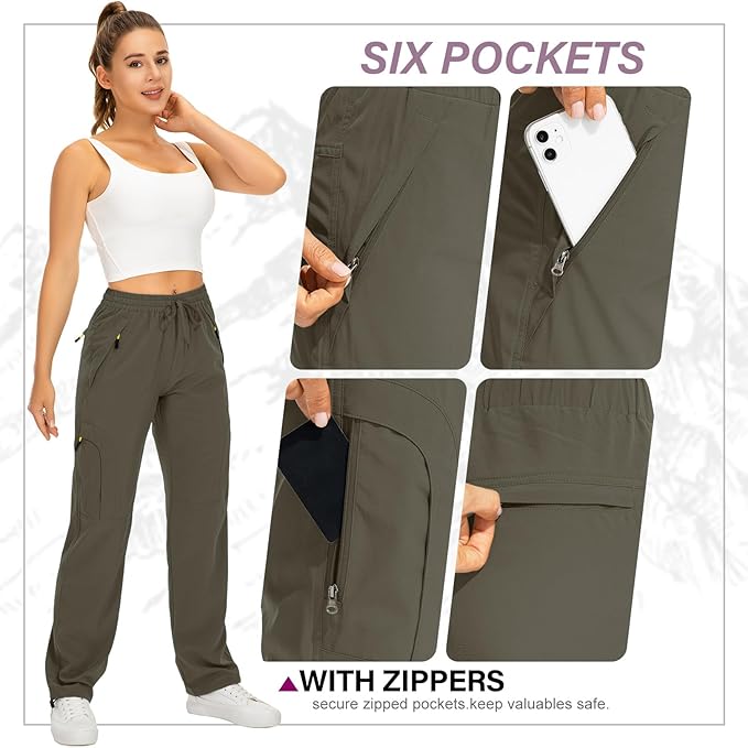 Womens Hiking Pants Quick Dry UPF 50 Lightweight Travel Golf Cargo Safari Pants Zipper Pockets