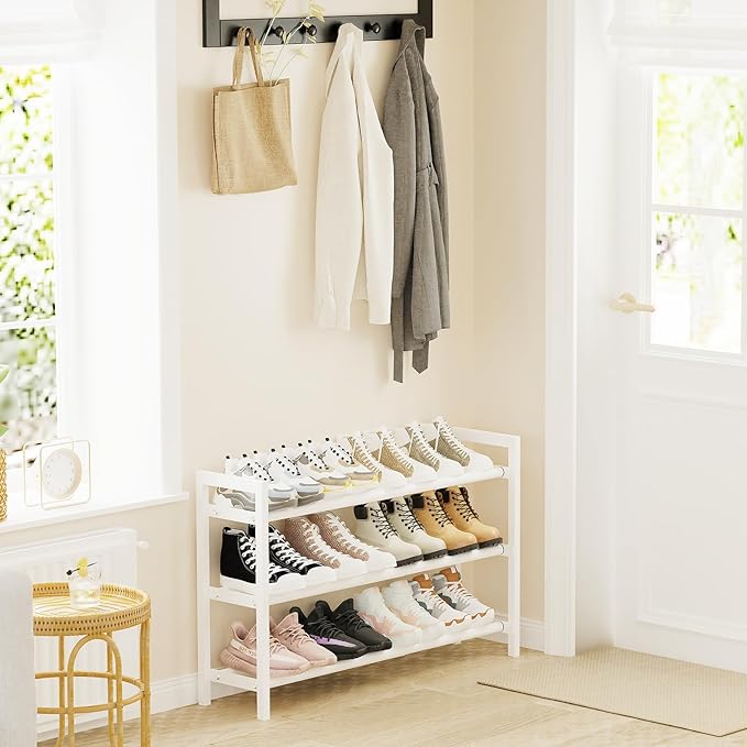 Mavivegue Expandable Shoe Rack, 4-Tier Shoe Organizer for Closet, Adjustable Shoe Rack for Front Door Entrance, Entryway