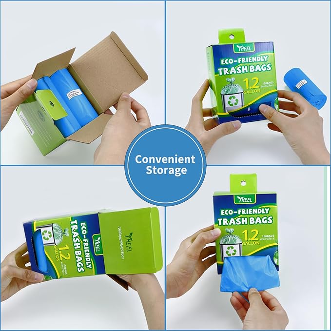 Small Trash Bags 1.2-Gallon: Small Garbage Bags for Bathroom Trash Bag Mini Trash Liners for Bathroom Bedroom Office (Blue, 150 Counts)