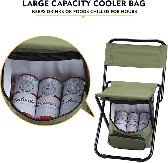 LEADALLWAY Fishing Chair with Cooler Bag Compact Fishing Stool Foldable Camping Chair