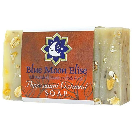 Peppermint Oatmeal Bar Soap, Scented with Premium Peppermint Essential Oils, Handmade in the USA, Moisturizing and Therapeutic for Face/Body, For Sensitive Skin