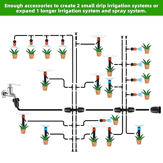 240FT DIY Automatic Drip Irrigation System Kits for Garden Plant Watering Misting System for Greenhouse Patio Lawn with Adjustable Drip Emitters 5/16" and 1/4" Irrigation Tubing Connectors Fittings