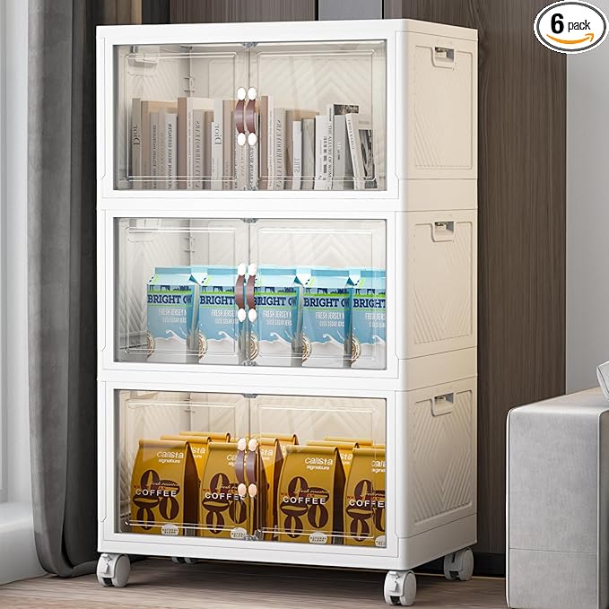 Extra Large Stackable Storage Bins with Lids & Wheels & Door, 336QT-112QT/28GAL*3Pack Foldable Collapsible Closet Organizers, Plastic containers drawers for bedroom Dorm