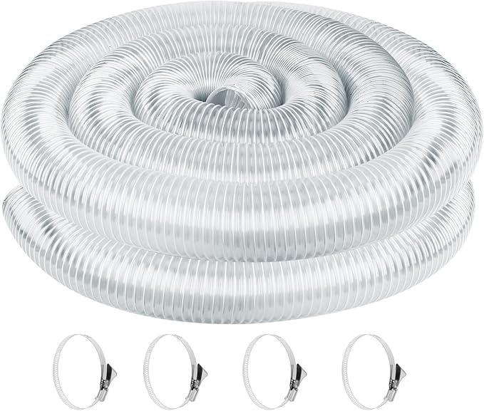Heavy PVC 2 1/2" x 10' Dust Collection Hose,Flexible Clear Debris and Fume Collection Hose with Stainless Steel Clamps for Dust Collectors with 2 1/2" Ports, Ideal for Shop Vacuums